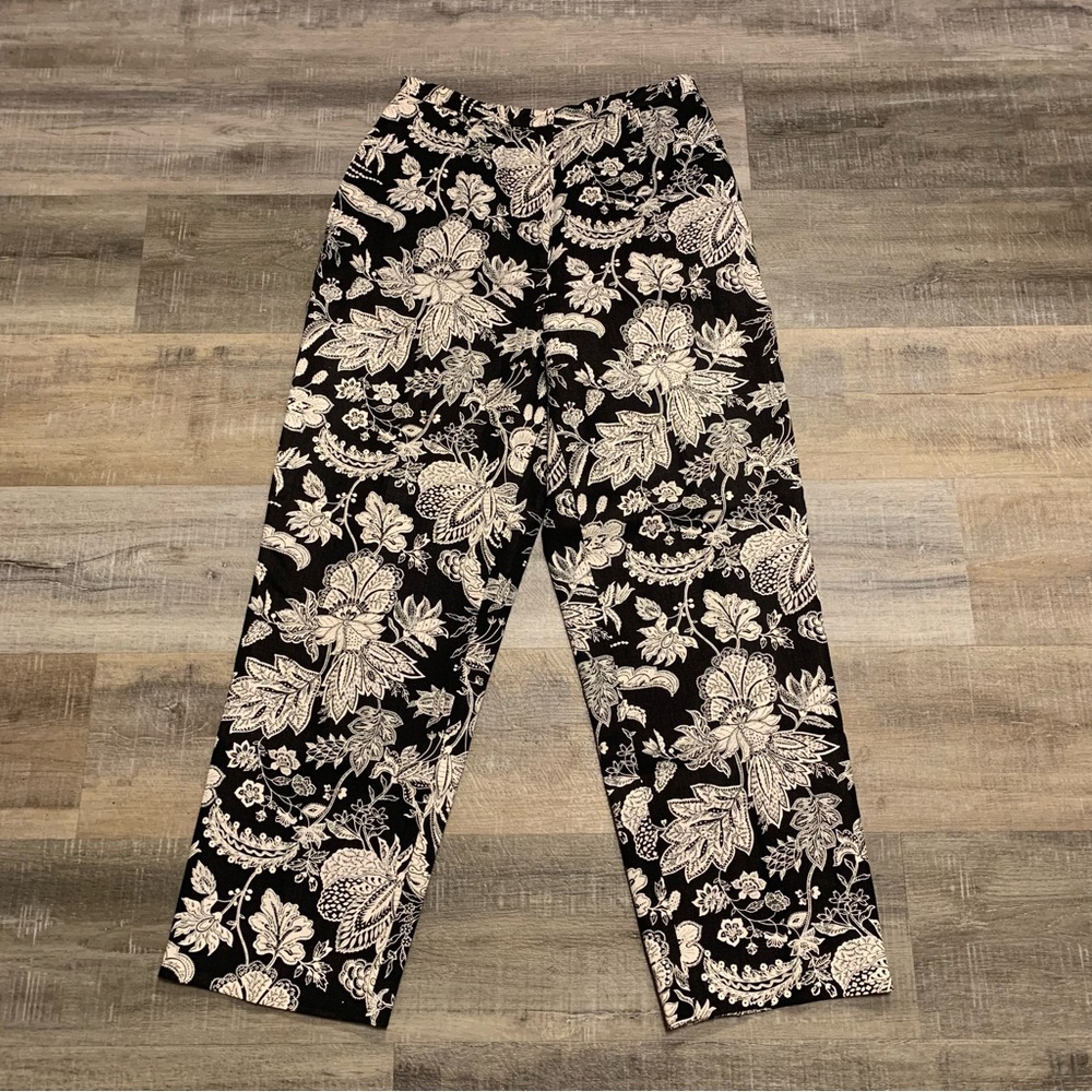 Talbots Black and White Floral Straight Leg Pants